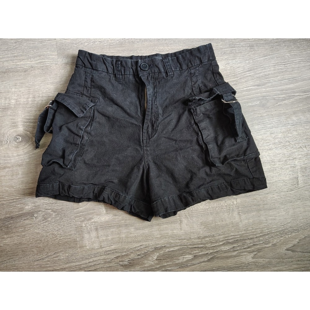 PrettyLittleThing Black Cargo Utility Shorts Size 6 Belted Pockets Grunge Goth